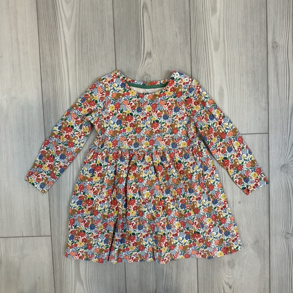 MINI BODEN | Dog Floral Printed Long Sleeve Jersey Dress Cotton | Girls 3-4Y